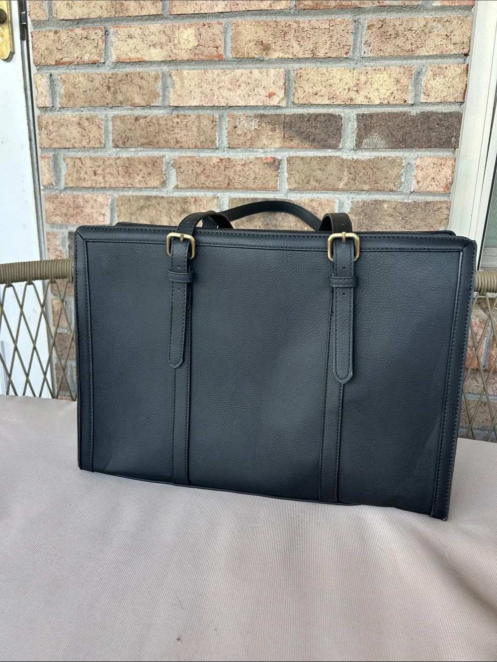ECOSUSI Black Leather Laptop Tote with Tassel